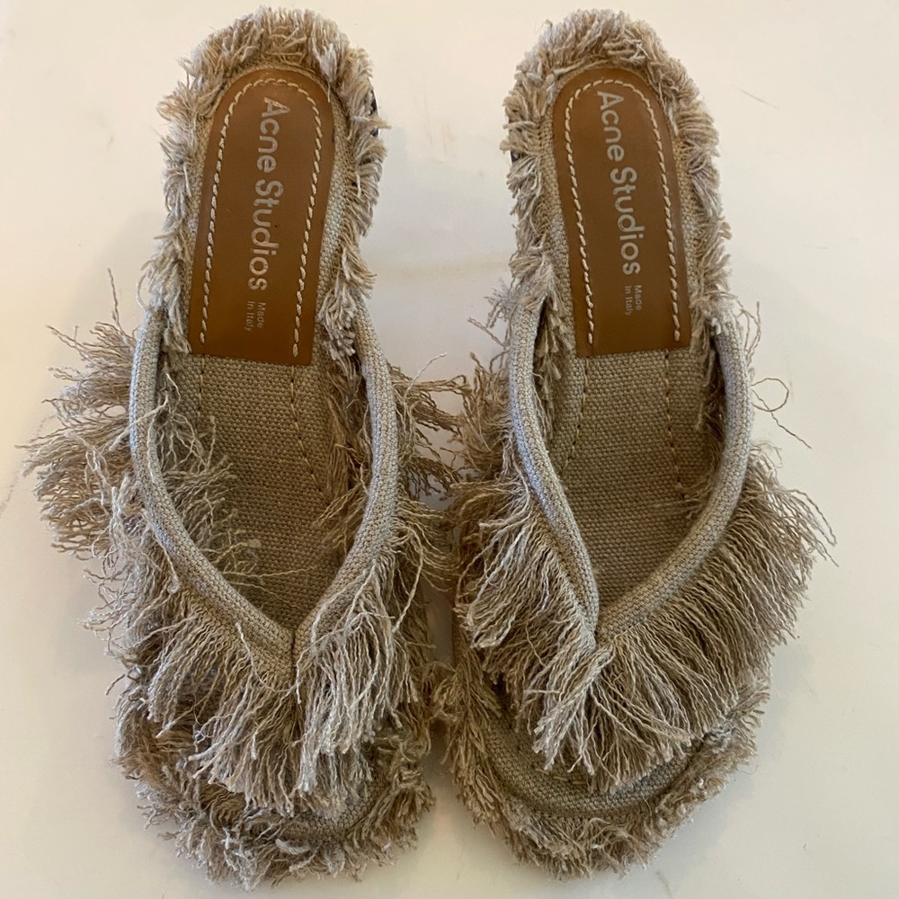 ACNE STUDIOS BEIGE LINEN HEELED SANDALS